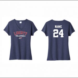 Liberty Volleyball - 6. Ladies Short Sleeve V-Neck Shirt (Navy Heather)