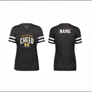 BTAA Cheer - 24. Ladies Short Sleeve V-Neck Shirt (Black Heather/White)