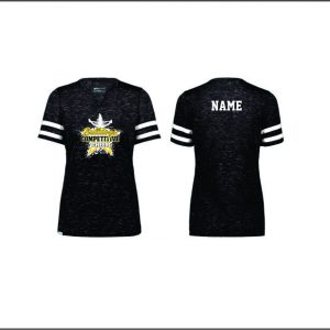BTAA Cheer (Competitive) - 46. Ladies Short Sleeve V-Neck Shirt (Black Heather/White)