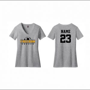 Freedom Boys Soccer - 10. Ladies V-Neck Short Sleeve Shirt (Gray)