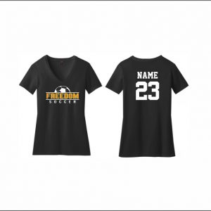 Freedom Boys Soccer - 9. Ladies V-Neck Short Sleeve Shirt (Black)