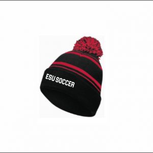 ESU Soccer - 24. Striped Pom Beanie (Black/Red)